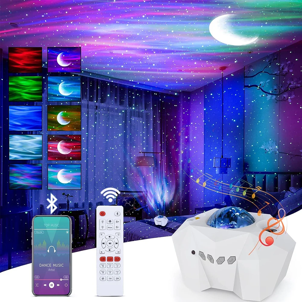 

Проектор Aurora Galaxy Star Light с лунным пультом дистанционного управления, светодиодный проектор ночного неба со встроенным Bluetooth и проекционной лампой