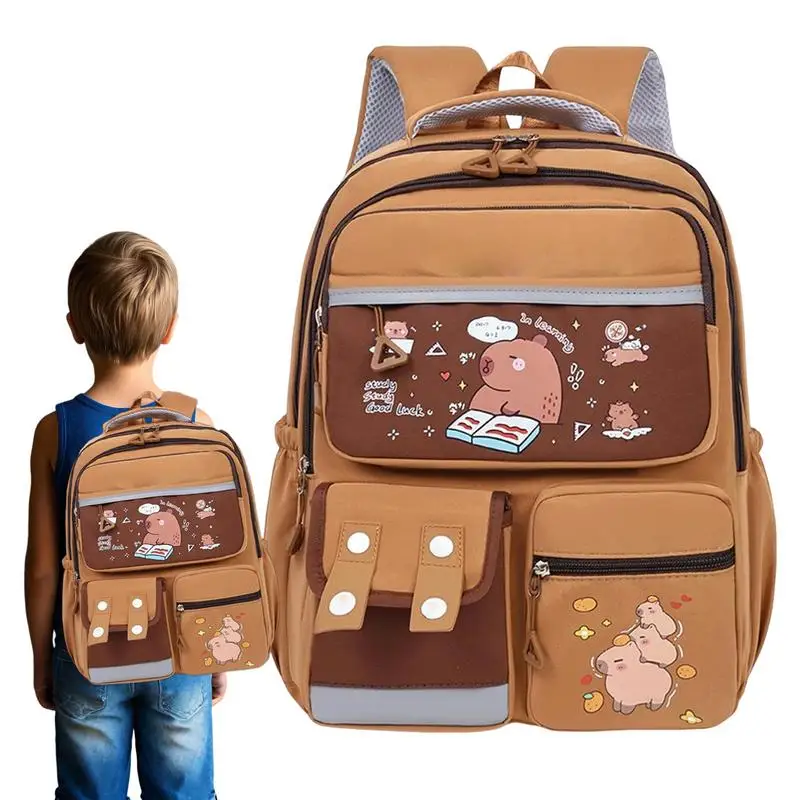 Kapibara กระเป๋าเป้สะพายหลังนักเรียนชั้นประถมศึกษาการ์ตูนความจุขนาดใหญ่กระเป๋าเป้สะพายหลังป้องกันสกปรก Capybara กระเป๋าเป้สะพายหลัง