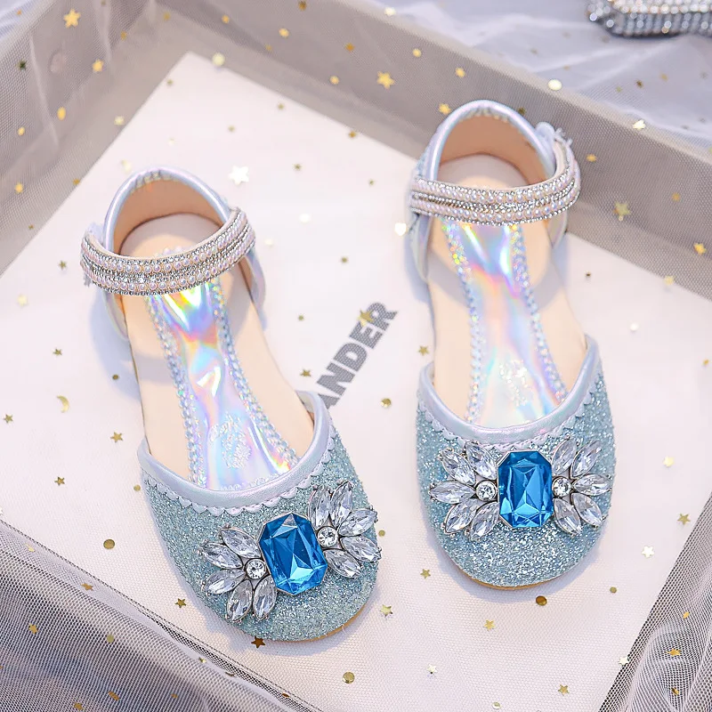 2023 New Girls Sandals Toes Wrapped Versatile Rhinestones Cute Rhinestones Kids Fashion Non-slip Princess Mary Janes for Wedding