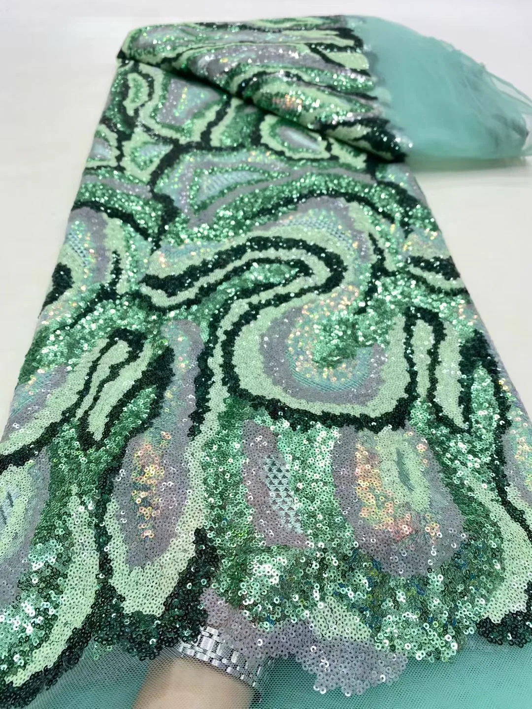 

5 Yards African Mesh Lace Sequin Fabric,Fabrics By The Meter,For Sewing,Clothes,Green,Tulle,Wedding Dresses,Embroidery,Crafts