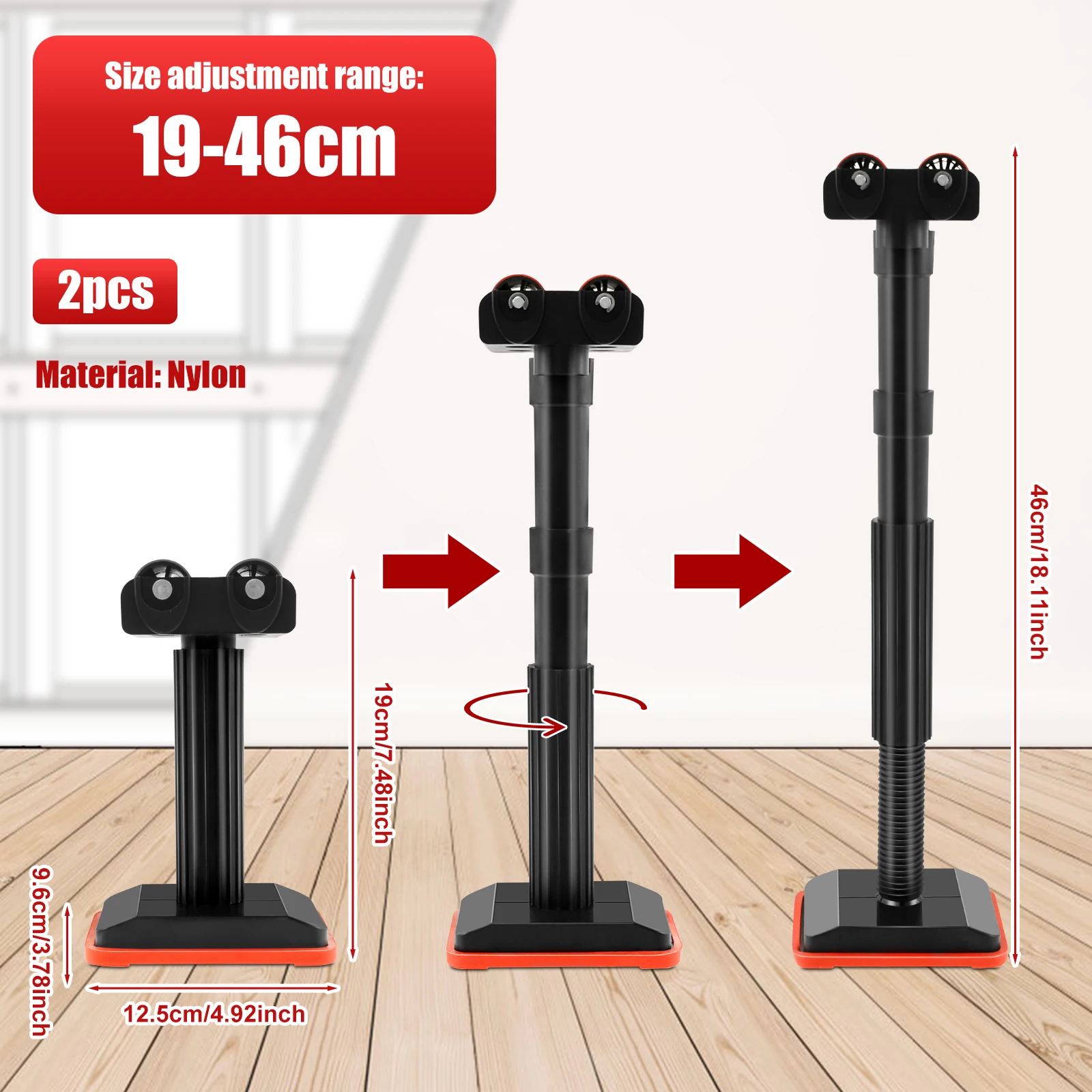 2Pcs Telescopic Support Rod 7 to 18inch Adjustable Height Cabinet Support Pole Cabinet Lifting Jack Heavy Furniture Lift Tool