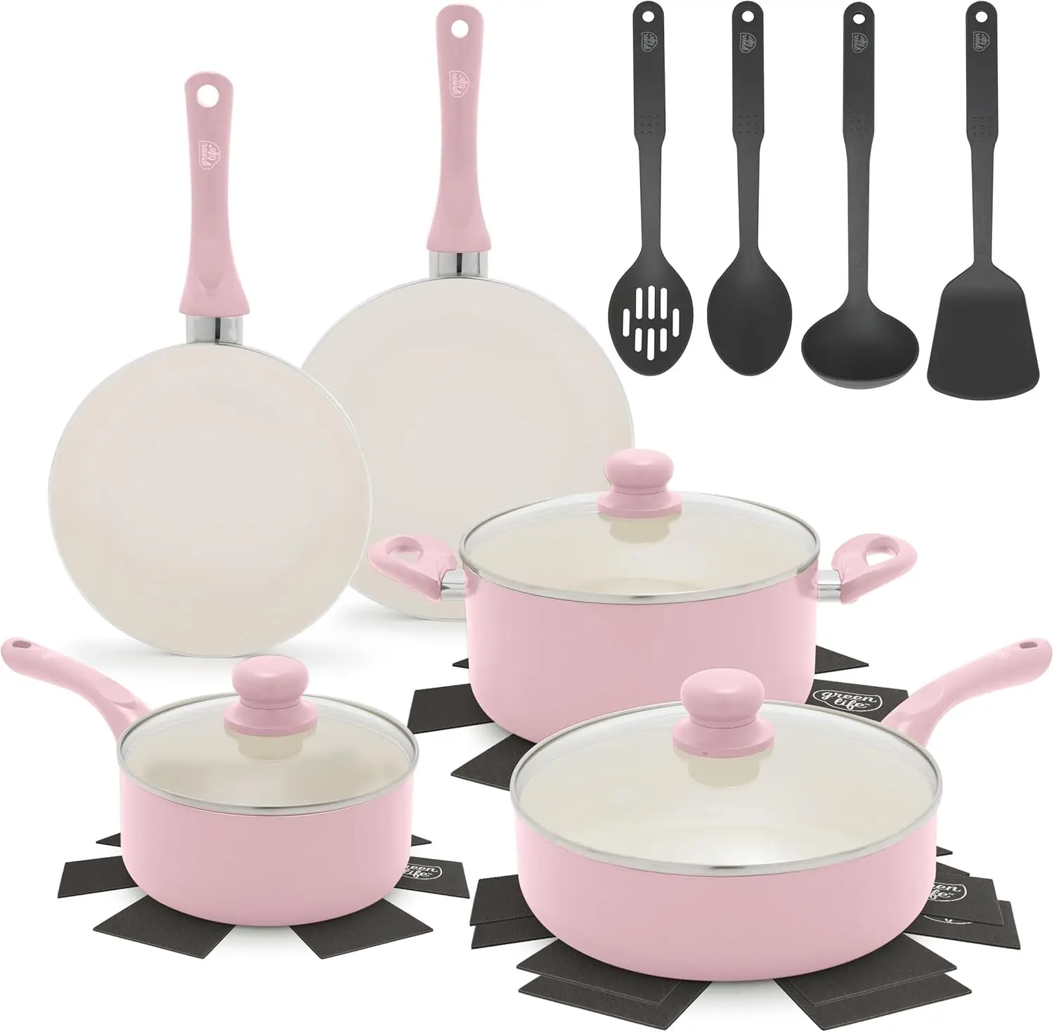

16-Piece Nonstick Cookware Set, Non-Toxic Ceramic Pots and Pans Set, Durable Healthy Kitchen Essentials, Fast Heating, Induction