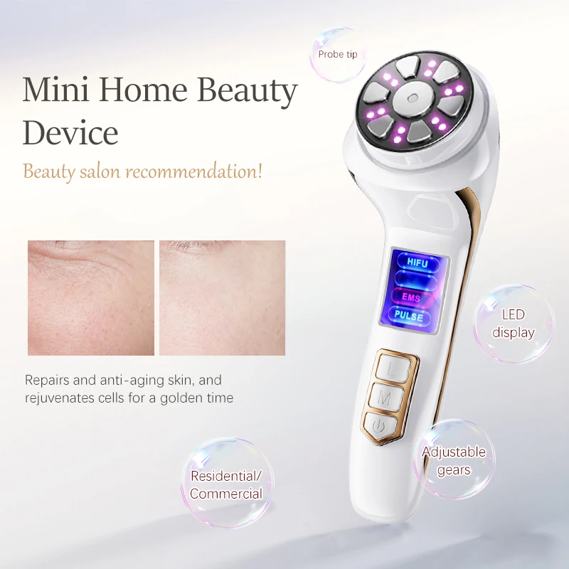 미니 HIFU 얼굴 고주파 미용 치료기 EMS 미세 전류 피부 재생 리프팅 타이트닝 미용 기기