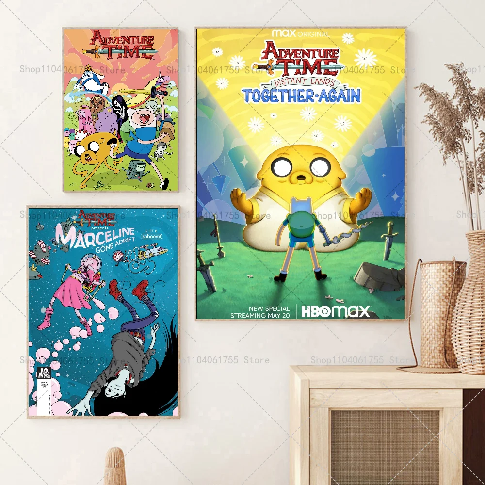 1PC Anime Adventure Time Poster Self-adhesive Art Waterproof Paper Sticker Coffee House Bar Room Wall Decor