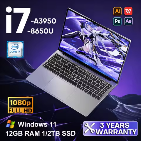 Laptop Computer Windows 11 Pro Intel Core i7-8650U Intel A3950 Notebook PC Gamer 12GB RAM 512GB 1TB SSD Office Study Computer PC