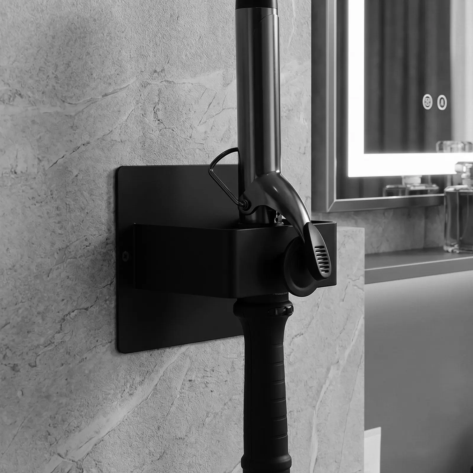 Wall Mounted Curling Iron Holder Black Perforation Free Storage Bracket Bathroom Curler Straightener Organizer Anti Slip Holder