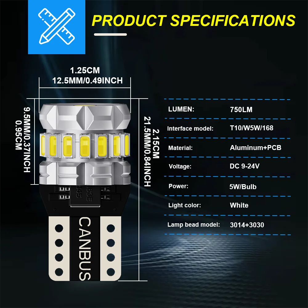 NLpearl 2x T10 W5W LED لمبة Canbus 194 168 لمبة 5W5 5W 12V السوبر مشرق سيارة الداخلية الجانب ضوء لوحة ترخيص مصباح 6500K الأبيض