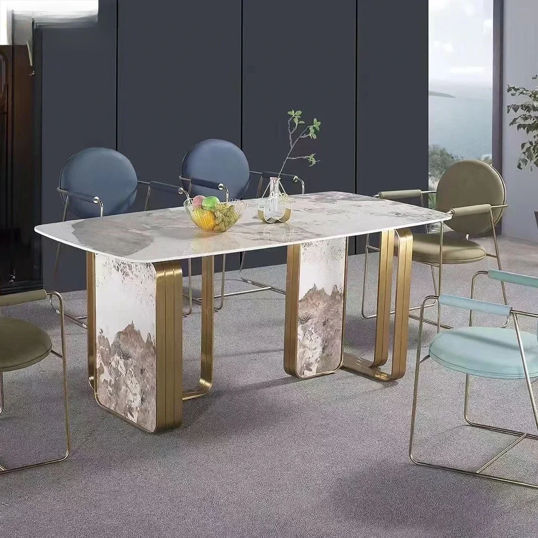 Light luxury new luxury stone rock slab dining table and chair combination Nordic dining table