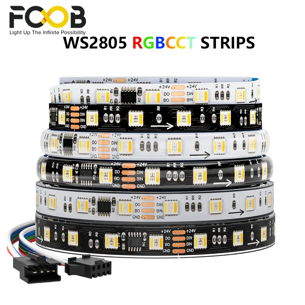 WS2805 SPI RGBCCT Pixel Led Strip 4Pin 60Leds/m IP30 IP65 IP67 Wodoodporna adresowalna inteligentna dioda LED Strip Black White PCB 24V