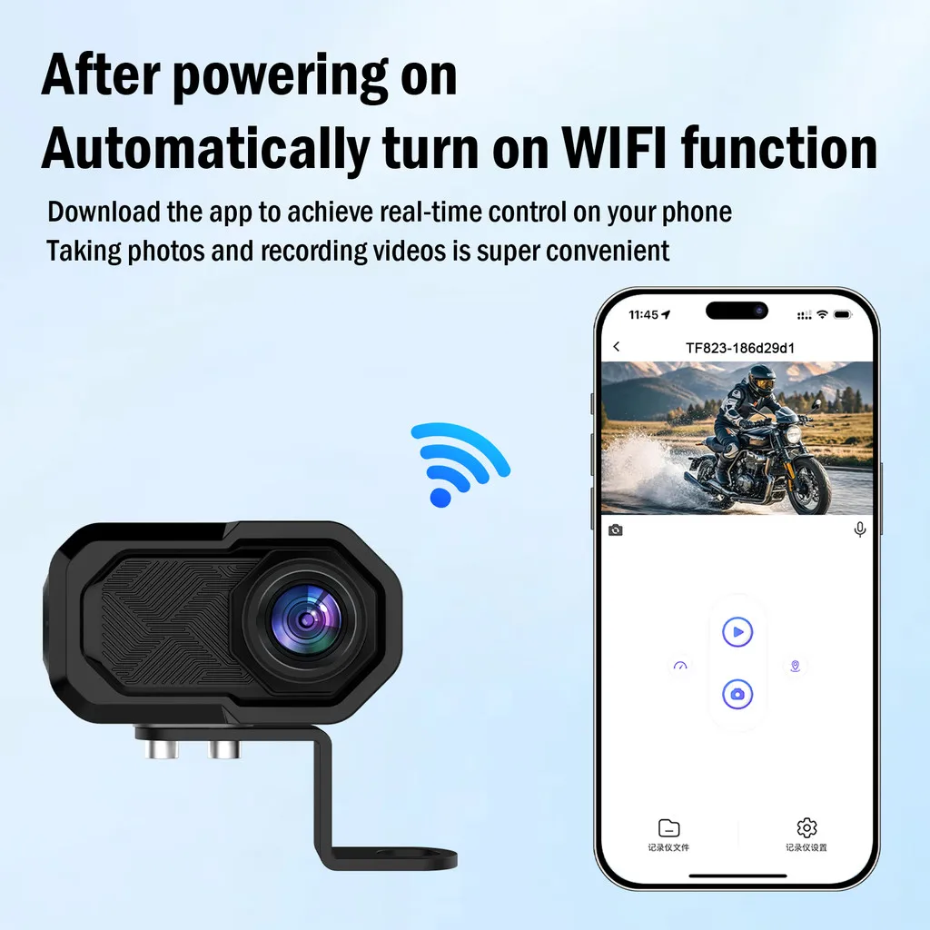 Motorcycle Dash Cam 2K Full HD WiFi Waterproof Shockproof Motorbike Video Driving Recorder Loop Recording Riding Safety Camera