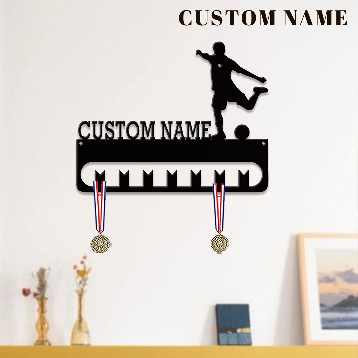 Custom Creative Football Metal Medal Display Rack, Valentines Gift, for Room Decor, Suitable for Basketball, Football Exercise