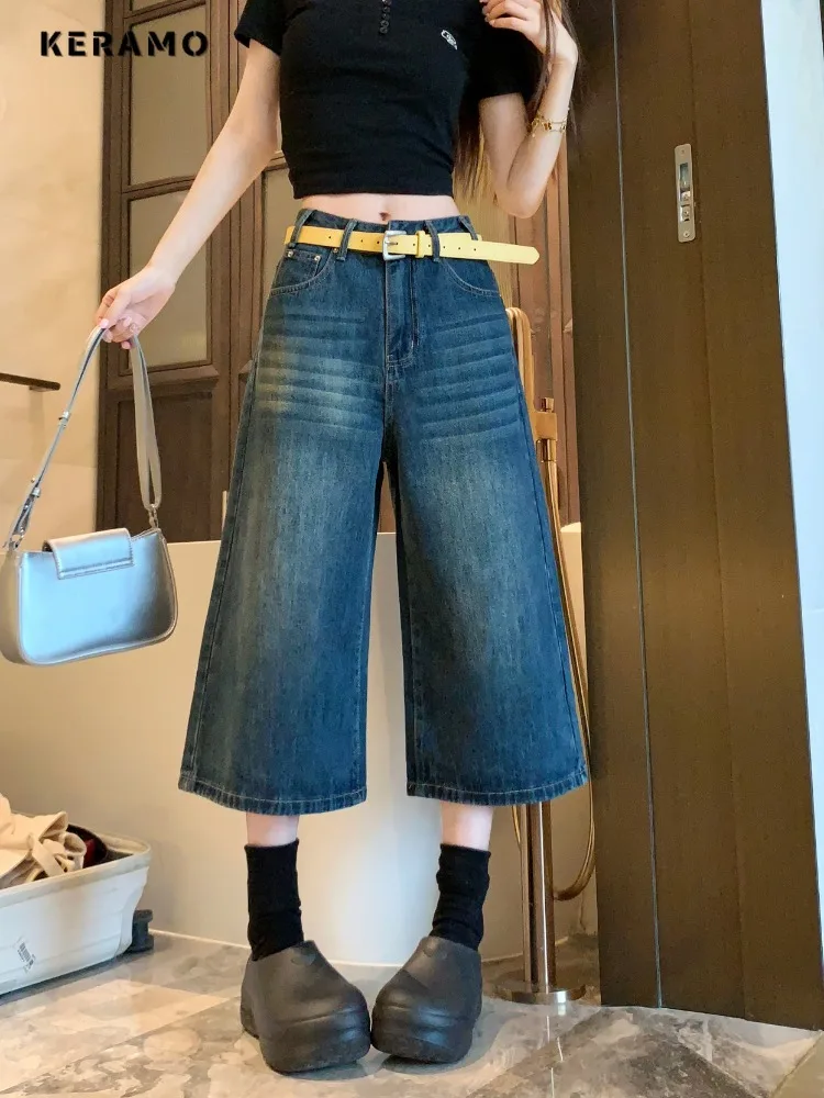 

High Street Eclectic Calf Length Denim Trouser Grunge 2000s Street Retro High Waist Jeans Vintage Casual Women's Y2K Emo Pants