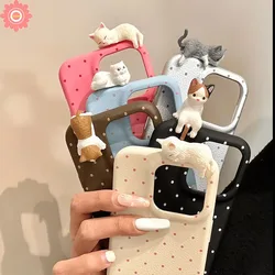 귀여운 새끼 고양이 DIY 3D 인형 케이스, 가죽 질감 커버, 아이폰 16 13 11 15 14 12 프로 맥스 16 14 15 플러스 16 15 프로 호환