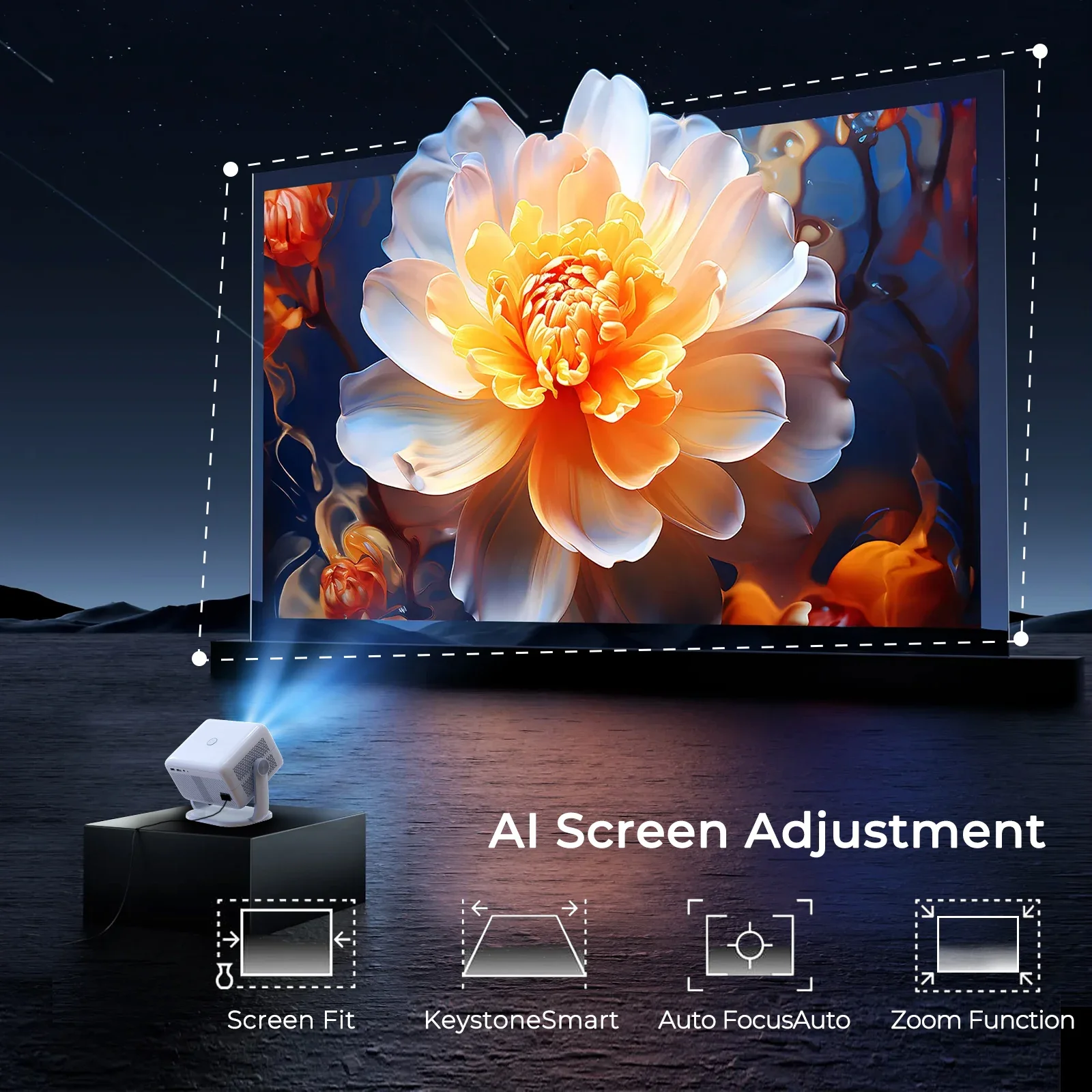 Proiettore LynCast 4K L018 800ANSI Native 1080P Messa a fuoco automatica e Keystone 360 °   Ruota il home theater portatile Android 11 BT5.2 WIFI6