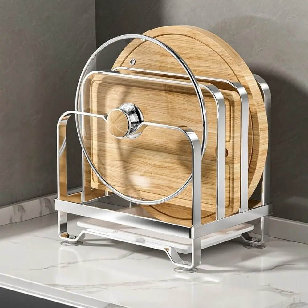 Vertical Cutting Board Holder Moisture-proof Rustproof Pot Lid Storage Rack Space Saving Anti-slip Cookware Holder Counter Top