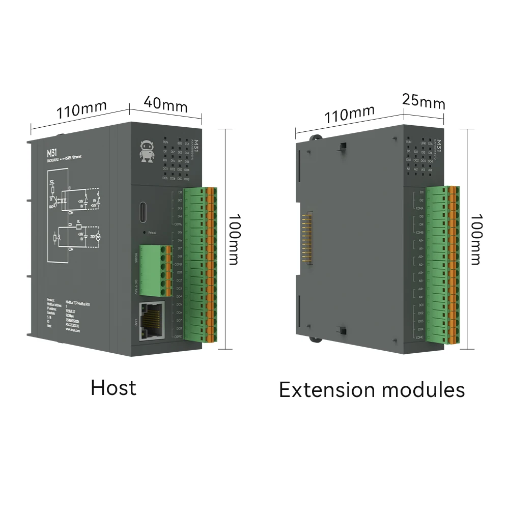 Remote IO Gedistribueerde IO NIEUWE Versie M31-AFAX4440G-U DI/DO/AO/AI RS485 RJ45 Modbus Met Uitbreidingsmodule CDEBYTE PNP NPN DIP - afbeelding 2