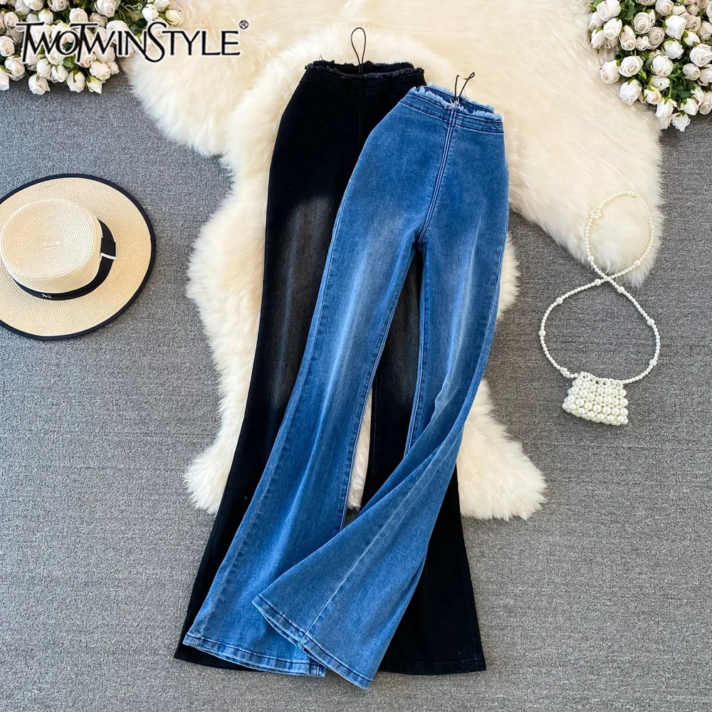 

TWOTWINSTYLE повседневные утягивающие джинсы для женщин с высокой талией, весенние темпераментные прямые брюки, женский модный стиль, новинка KPA5591