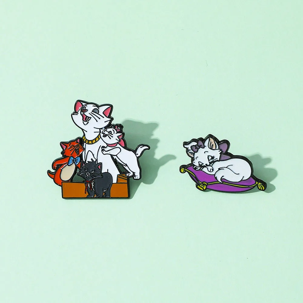 1 Set Anime The Aristocats Brooch Cute Marie Cat Enamel Pin Backpack Clothing Jewelry Metal Badges Accessories Gifts for Friends
