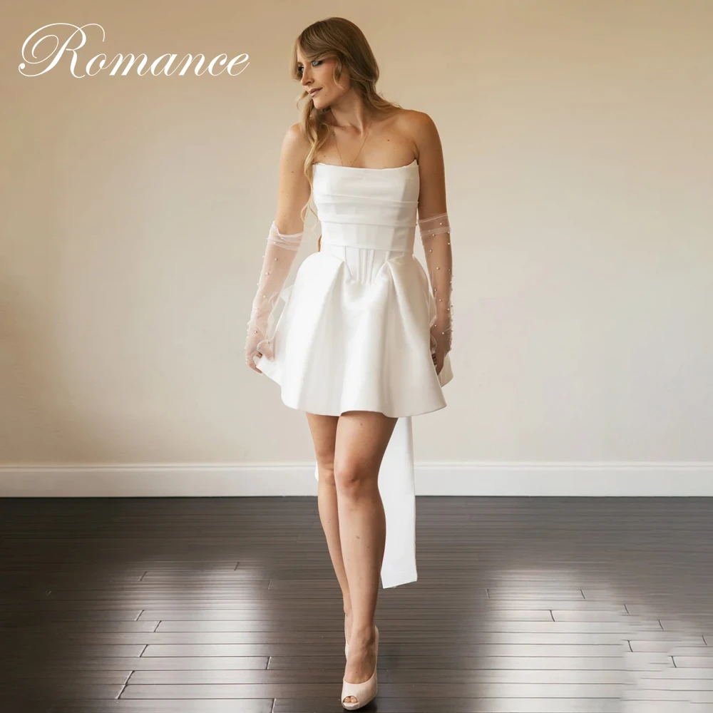 

Simple Bow Pleated Strapless Short A-Line Wedding Dress Women 2026 Above-Knee Open Back Party Dress Vestidos De Novia Customized