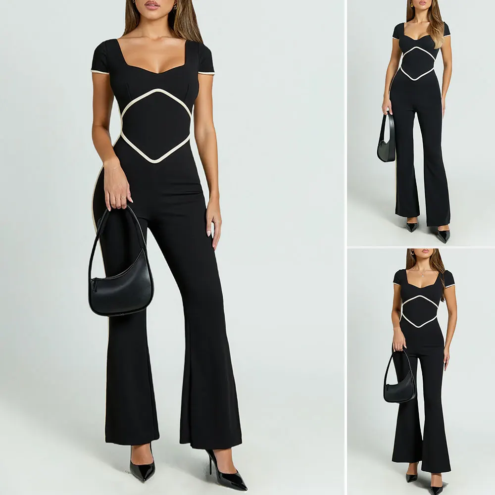 

Mia Muse Boutique Skinny Fit Short Sleeve Square Neck Ankle Daily Jumpsuits For Women Jumpsuits Summer 2025 Fashion Simple