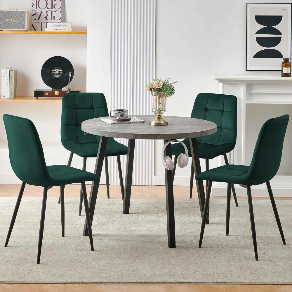 Modern 4-Person Round Dining Table Set, Space-Saving for Kitchen, Living Room, Apartment, Includes Dinin