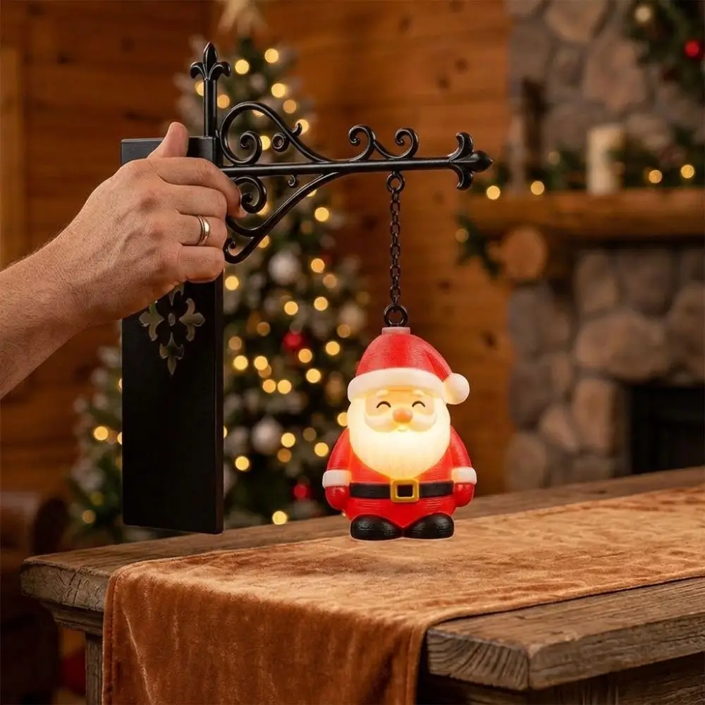Vintage Christmas Bookshelf Lamp Iron Bracket Christmas Tree Santa Claus Hanging Lamp Xmas Themed Warm LED Light