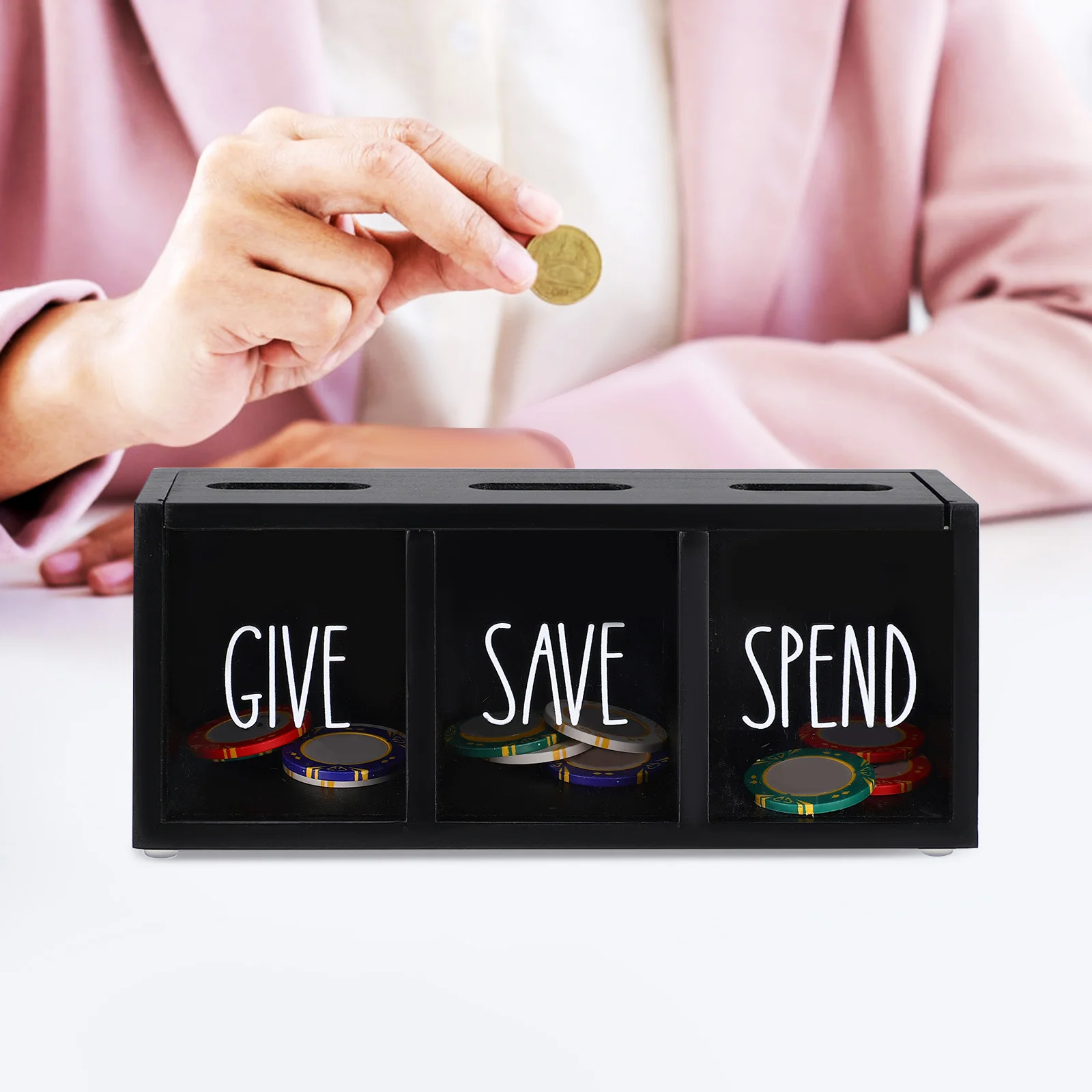 

Wooden Money Box Kids Savings Bank Large Capacity Divided Clear Front Safe Bank Money Holder Cash Storage Box for Bills Coins