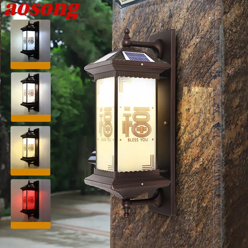 

AOSONG Outdoor Solar Wall Lamp Creativity Chinese Sconce Light LED Waterproof IP65 for Home Villa Balcony Courtyard