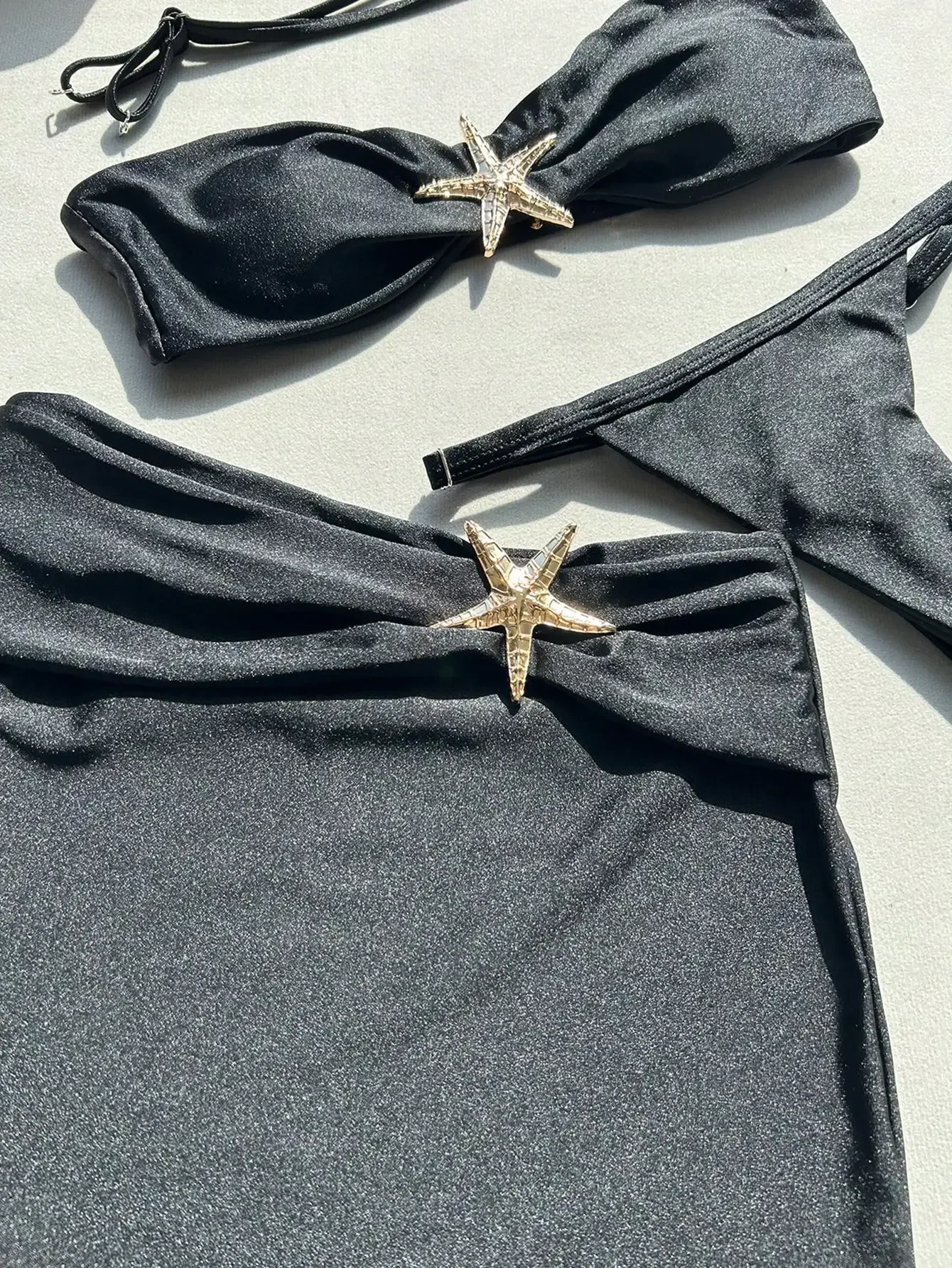 Peachtan Damskie, jednokolorowe, seksowne bikini i spódnica z szelkami, ozdobione metalowymi rozgwiazdami, trzyczęściowy zestaw do wakacji na plaży