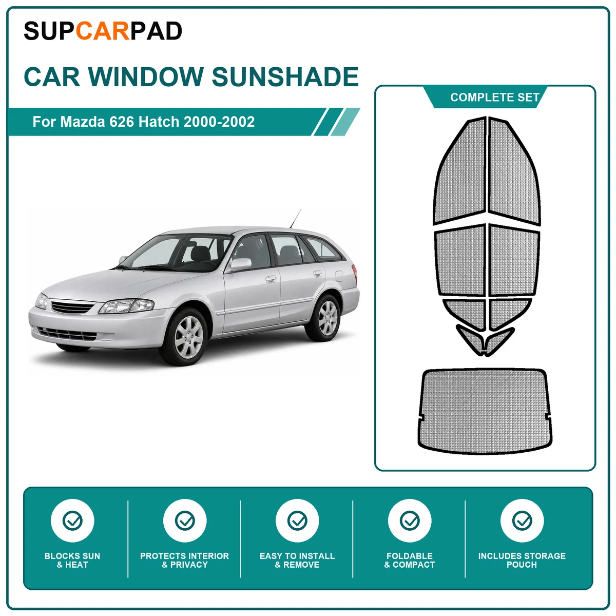 For Mazda 626 Hatch 2000-2002 Full Set Car Window Sunshades UV Block Privacy Heat Insulated Foldable Car Curtain