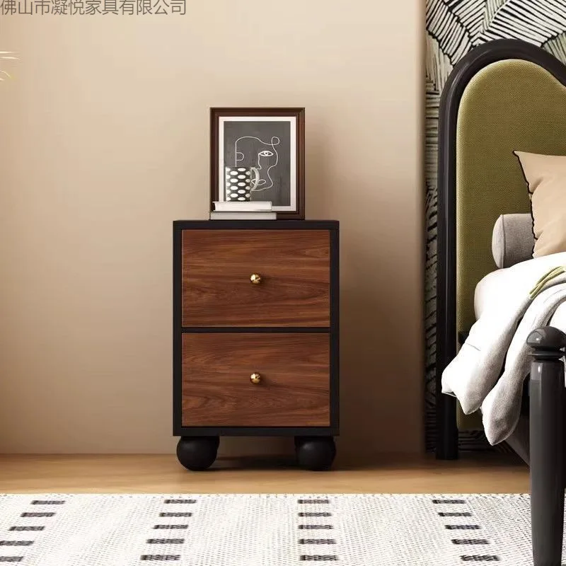 Bedside table Solid wood small cabinet Small apartment household premium bedroom Small retro bedside table