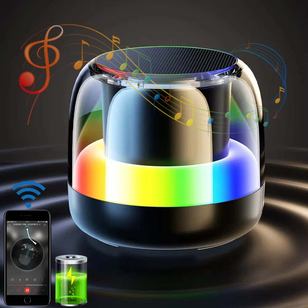 Portable LED RGB Atmosphere Lamp with TWS Bluetooth Music Speaker Subwoofer Mini Wireless Speaker USB Charge Novelty Night Light