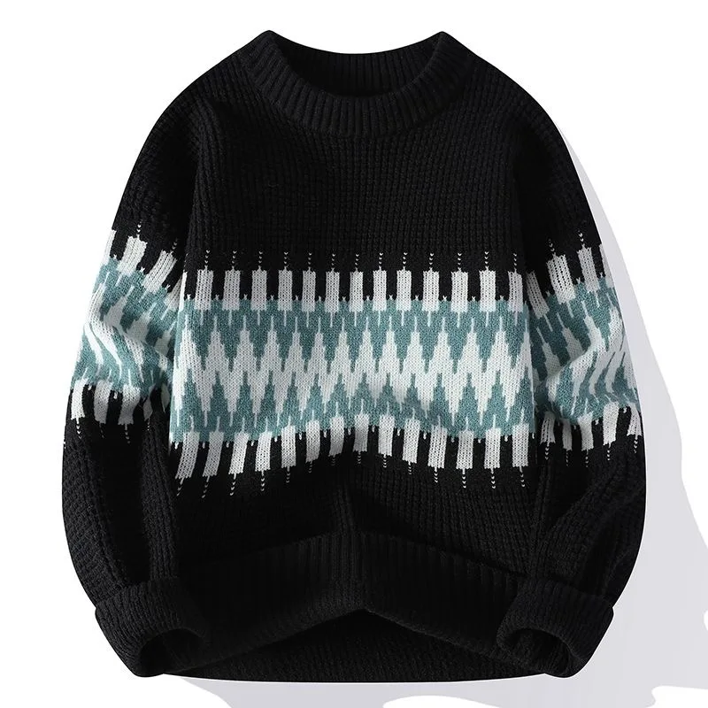秋/冬の新ファッショントレンドプリント肥厚暖かいニットセーターメンズカジュアルルーズスポーツ高品質プラスサイズセーター