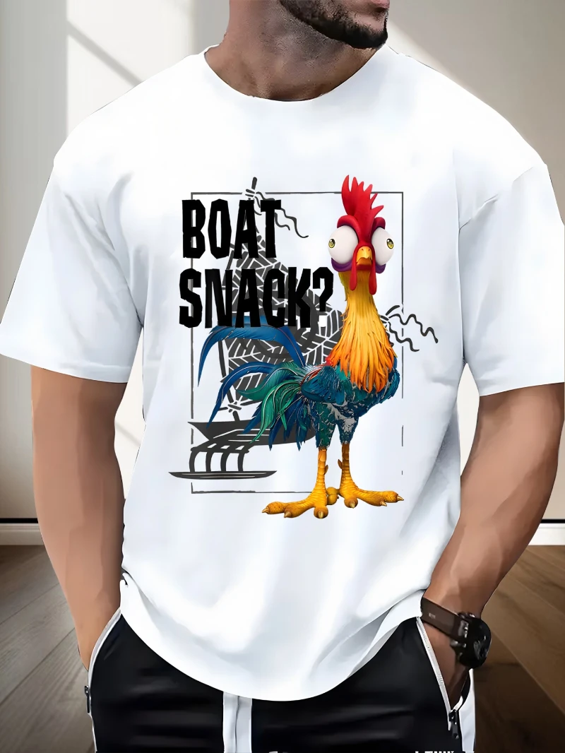 

Мужская футболка в стиле ретро Disney «Моана» с черным курицей «Закуска на доске» — мужская летняя футболка с круглым вырезом и красным узором «петух» с коротким рукавом