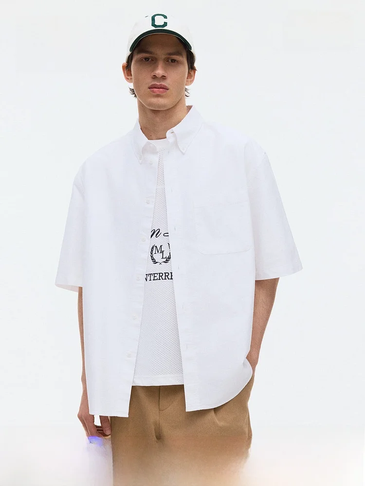 

Мужская повседневная рубашка H&M из оксфордской ткани с коротким рукавом, стандартный крой, на пуговицах, хлопок, весна-лето, новинка 1332299