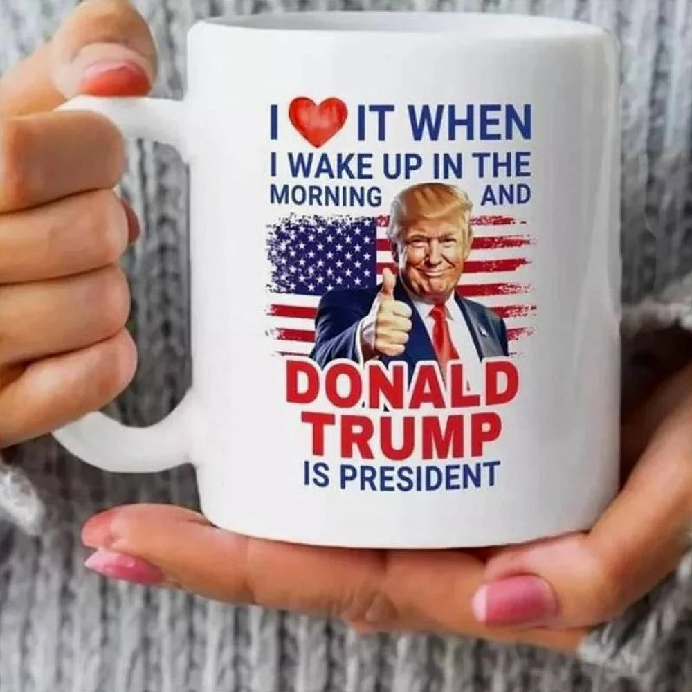 

President Trump 2025 Mug | 'I Love Waking Up to Trump' | Gift for Friends, Family, Holidays