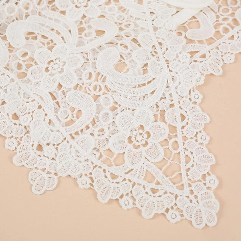 Women Hollow Out Paisely Floral Lace Fake Collar Triangular Shawl Large Shoulder Wrap Necklace Lace-Up Short Capelet