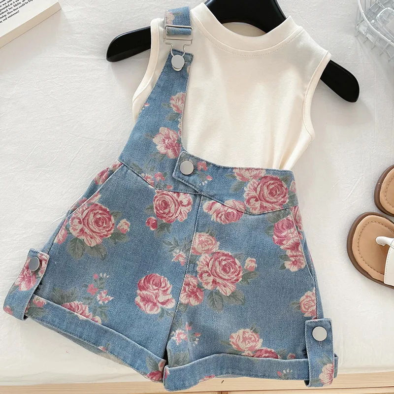 

Girls' Overalls Suit Summer2025New Fashionable Stylish Children's Shorts Baby Summer Sleeveless Two-Piece Set