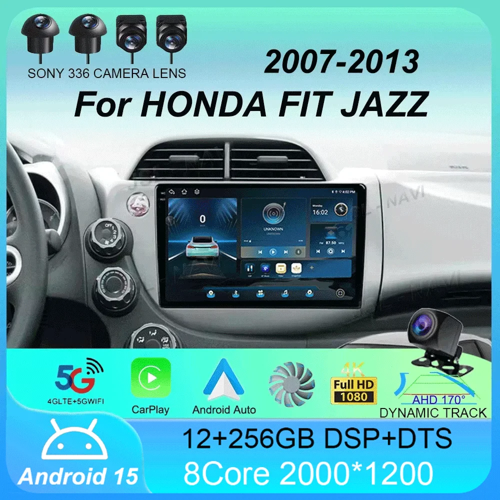Android 15 Radio estéreo para coche Multimedia inalámbrico Carplay Android Auto para HONDA FIT JAZZ 2008 2009 2010 2011 2012 2013 reproductor
