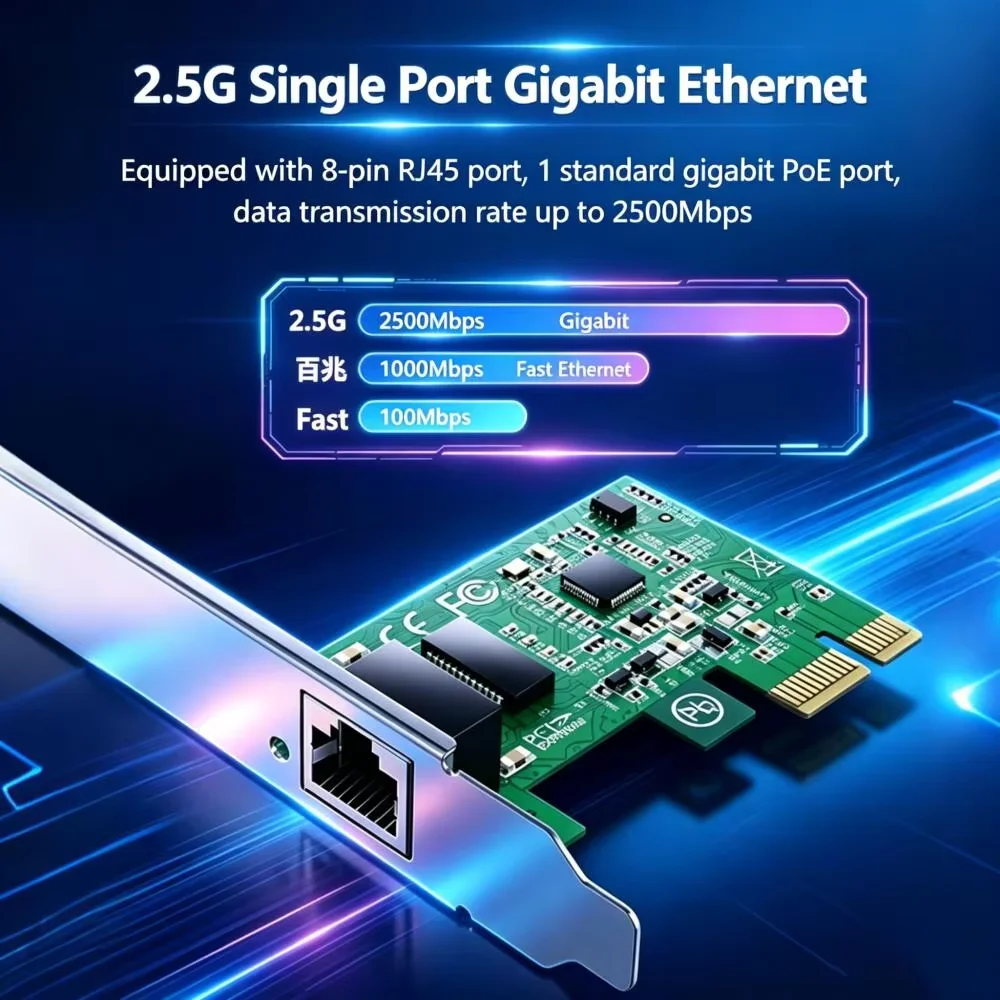KEBIDUMEI 2.5G PCI-E To RJ45 Network Card 100/1000Mbps 2.5Gbps Ethernet Wired LAN Controller Adapter For 10/11 Driver Free