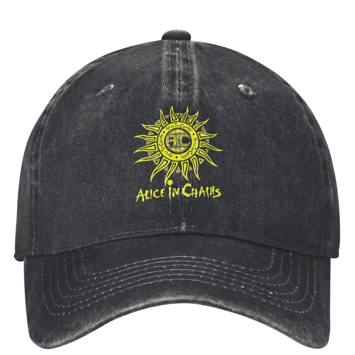 Alices In Chains Sun Denim Baseball Cap Yellow Logo Kpop Rock Trucker Hat Summer Men Women Casual Sun-Proof Snapback Cap