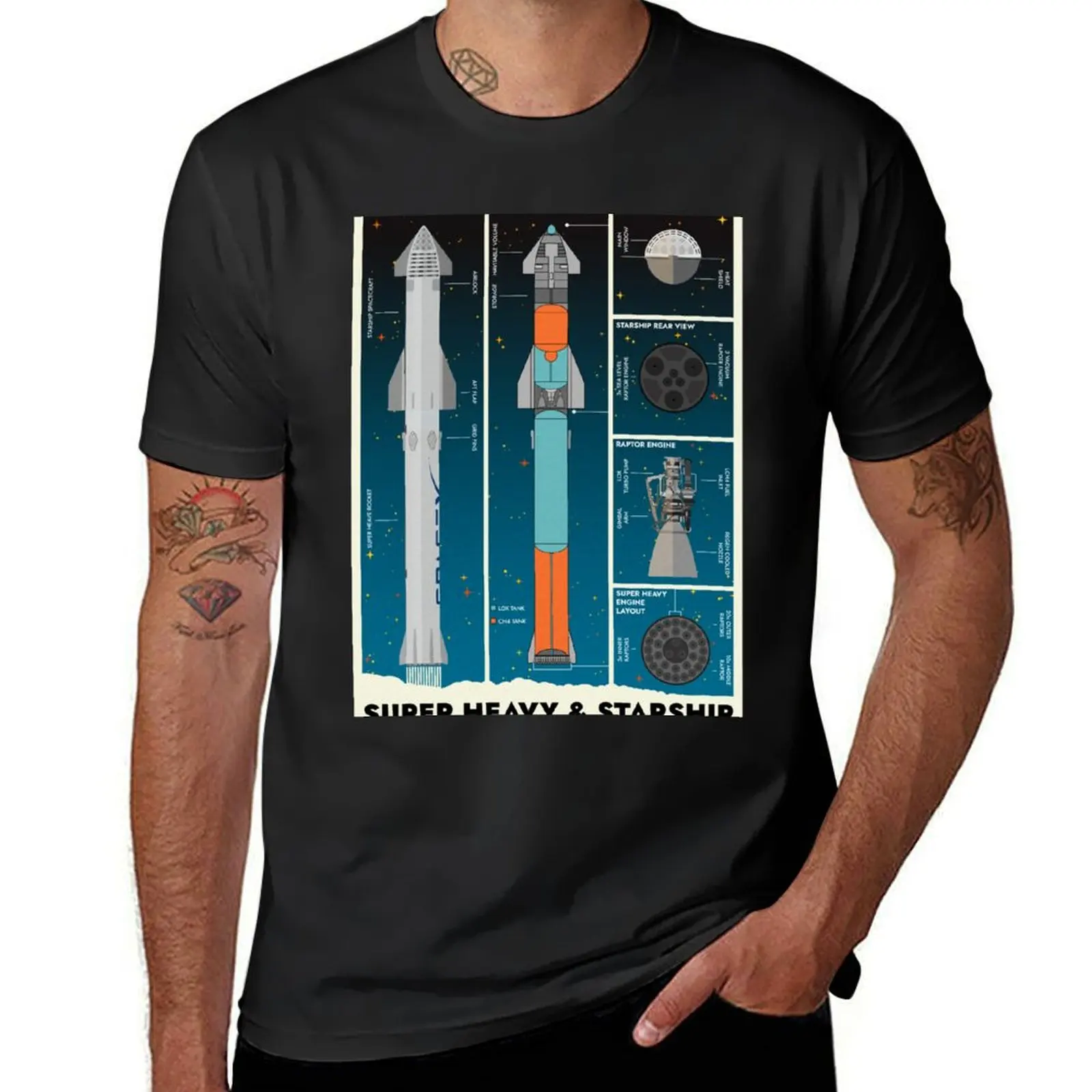 SpaceX: Super Heavy & Starship T-Shirt boys animal print customizeds summer clothes plain t shirts men