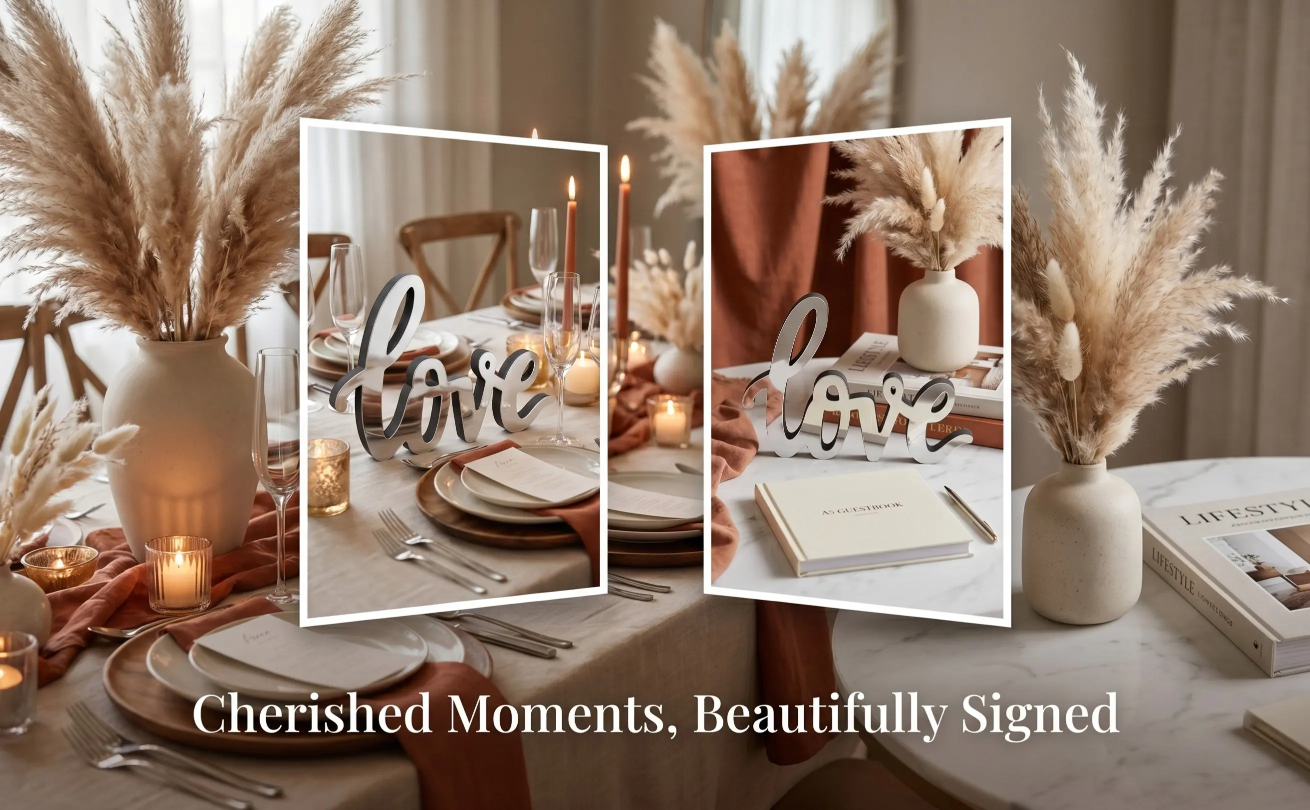Love Letter Desk Ornament Acrylic Mirror Surface Plaque Minimalist Artistic Decor for Desktop Home Office Workspace Decoration