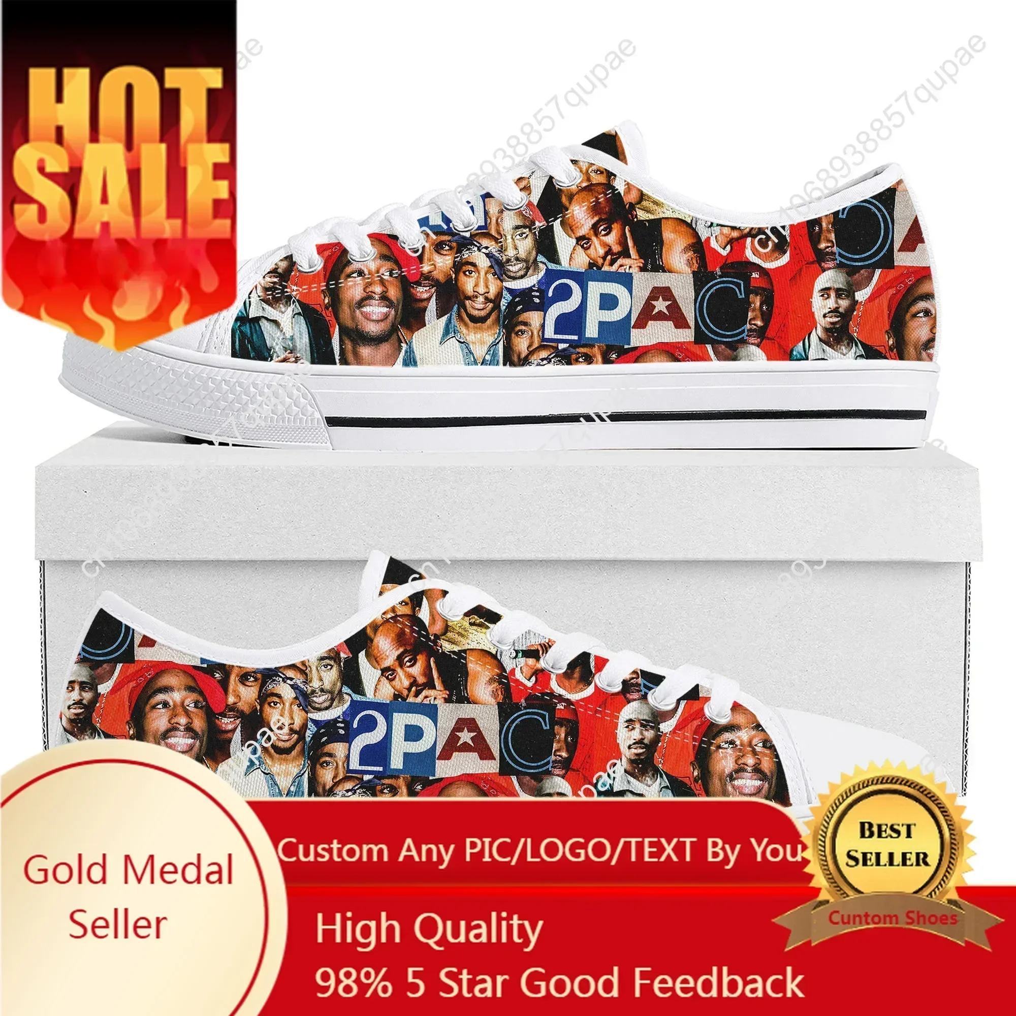 Rap 2Pac Tupac Low Top High Quality Sneakers Mens Womens Canvas Sneaker All Eyez on Me Casual Couple Shoes Custom Shoe