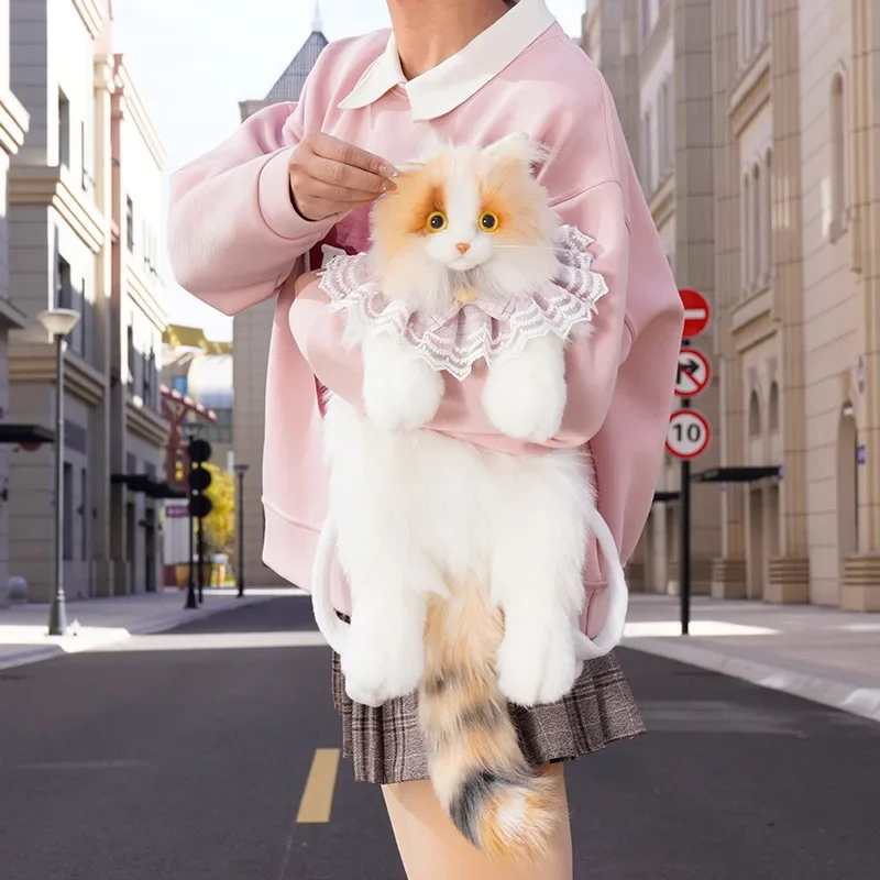 

2025 New Pure Handmade Simulation Cat Shopping Bag Birthday Festival Gifts For Kids Super Cartoon Cute Simulation Cat Backpack