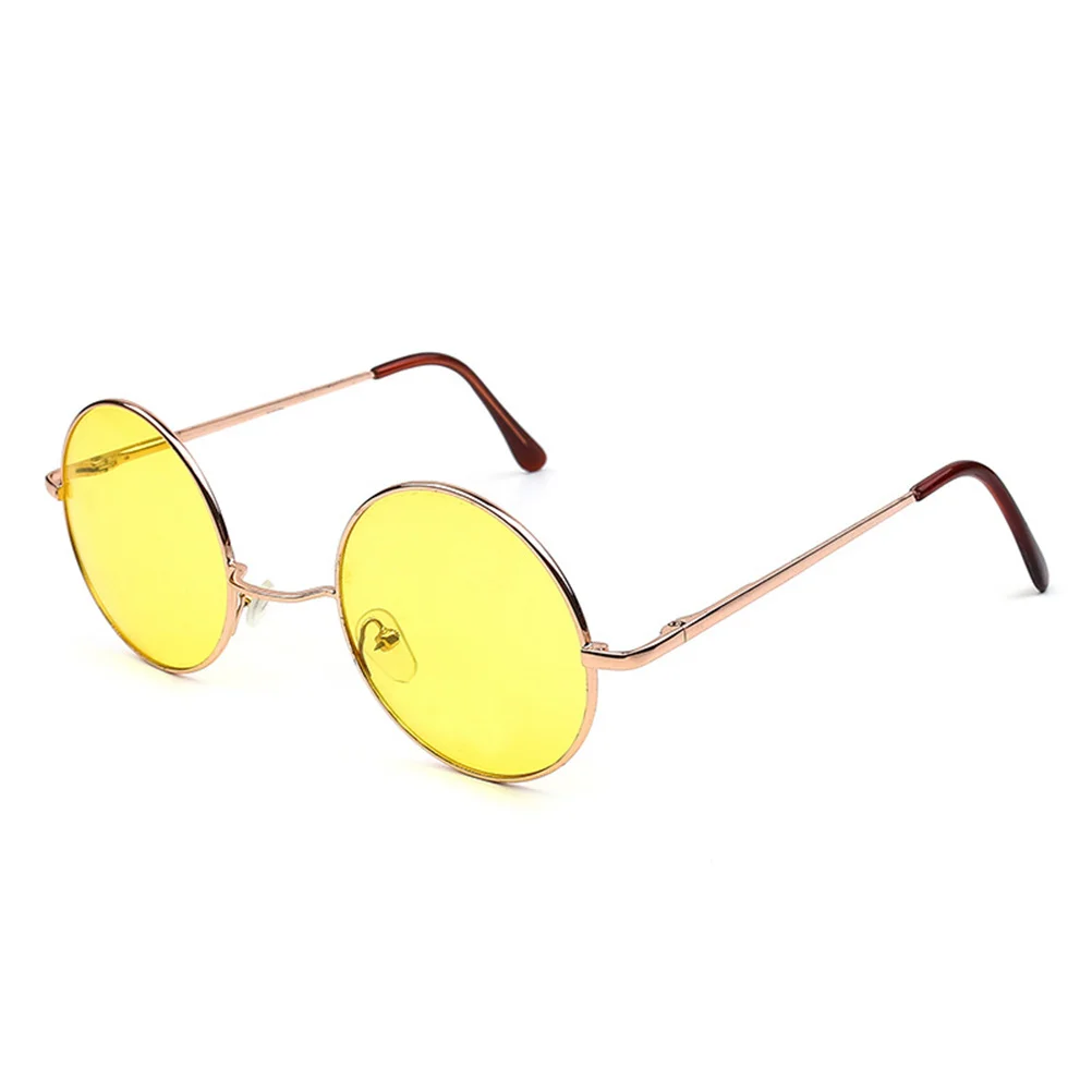 

Round Retro Sunglasses Colored Oversized Gold Frame Yellow Lens Lightweight Plastic Uv400 Protection Circle Glasses