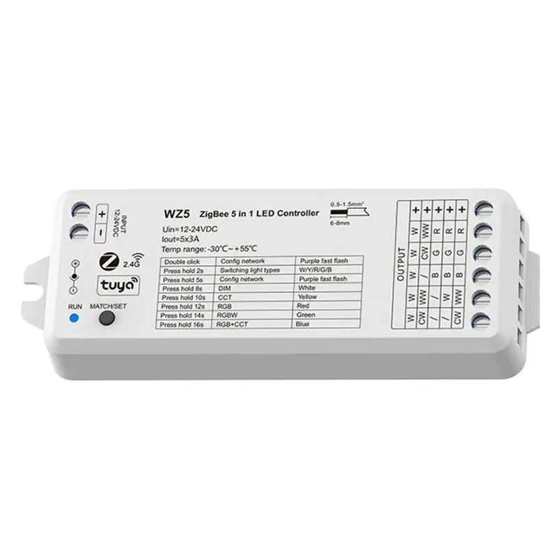 AA94-5In1 RGB CCT RGBW RGBCCT Color Change Remote DC 12V 24V 15A LED Strip Light WZ5 Controller