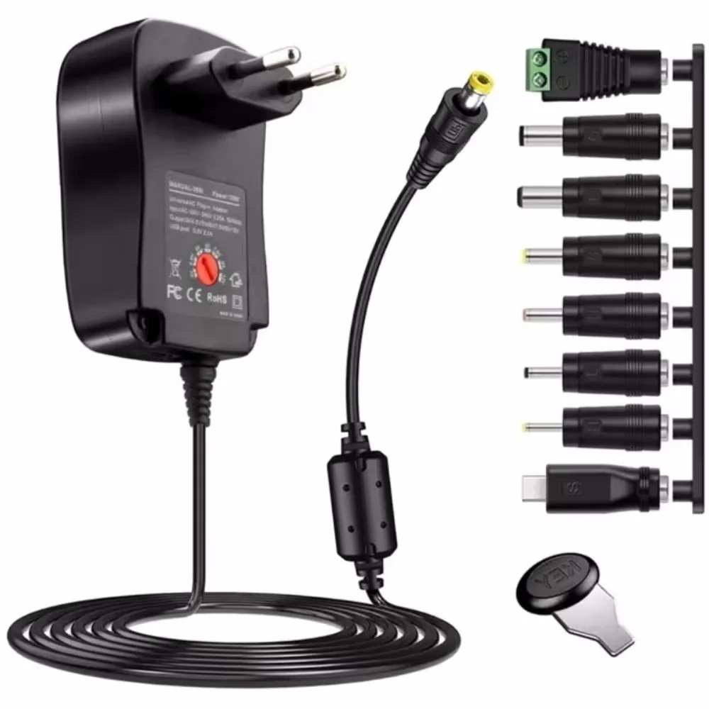 30W Adapter 3V 4.5V 5V 6V 7.5V 9V 12V Adjustable Voltage Power Adapters EU/US USB Universal Charger Supply Converter With 8 Tip