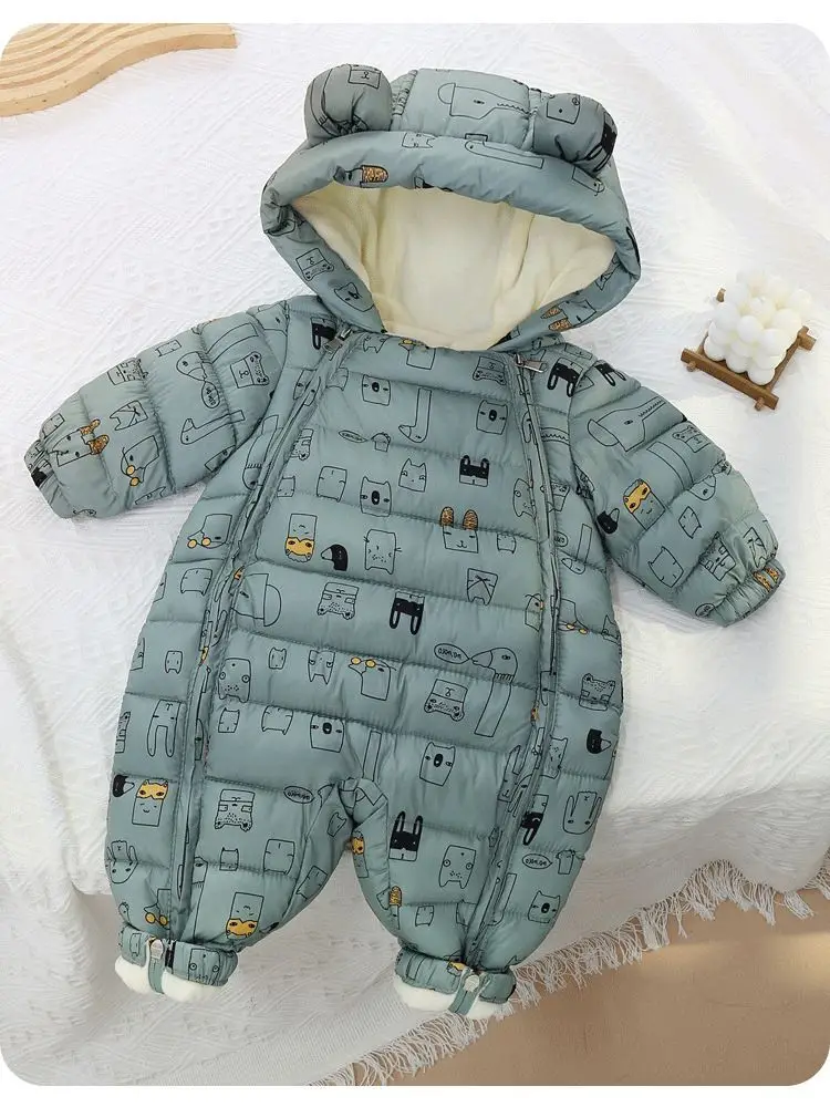 2025 Winter Baby Snowsuit Hooded Plus Velvet Warm Baby Girl Rompers  Winter Overalls CoatToddler Baby Boy Jumpsuit Infant