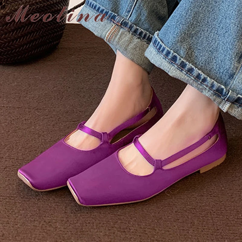 

Meotina Women Genuine Leather Mary Janes Square Toe Flats Concise Glove Shoes Ladies Fashion Casual Shoes Spring Autumn Black 40